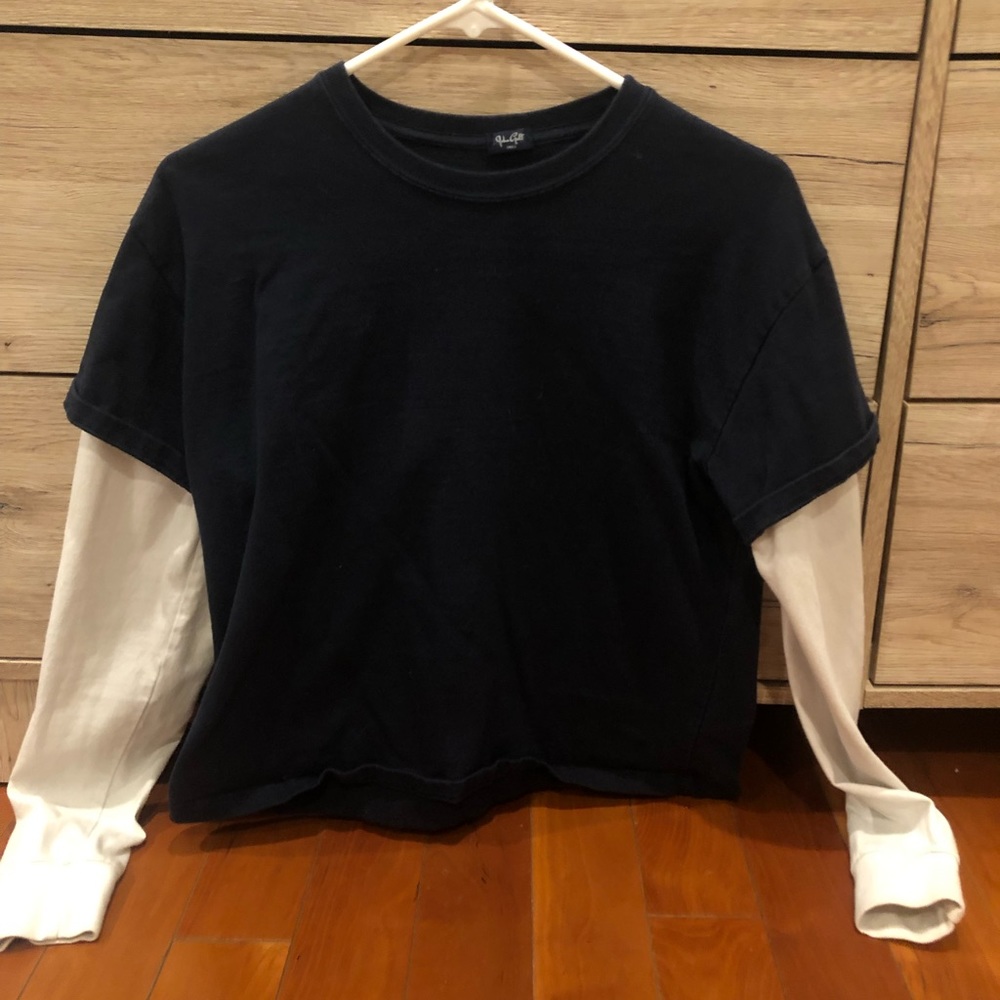 white love sleeve with dark blue shirt sewed in